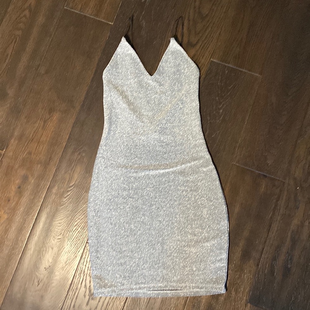 Silver v-neck dress.